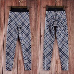 Ultracor Womens Size XS Ultra Plaid Plaid Stitch Ban Misty Gray Blue Leggings